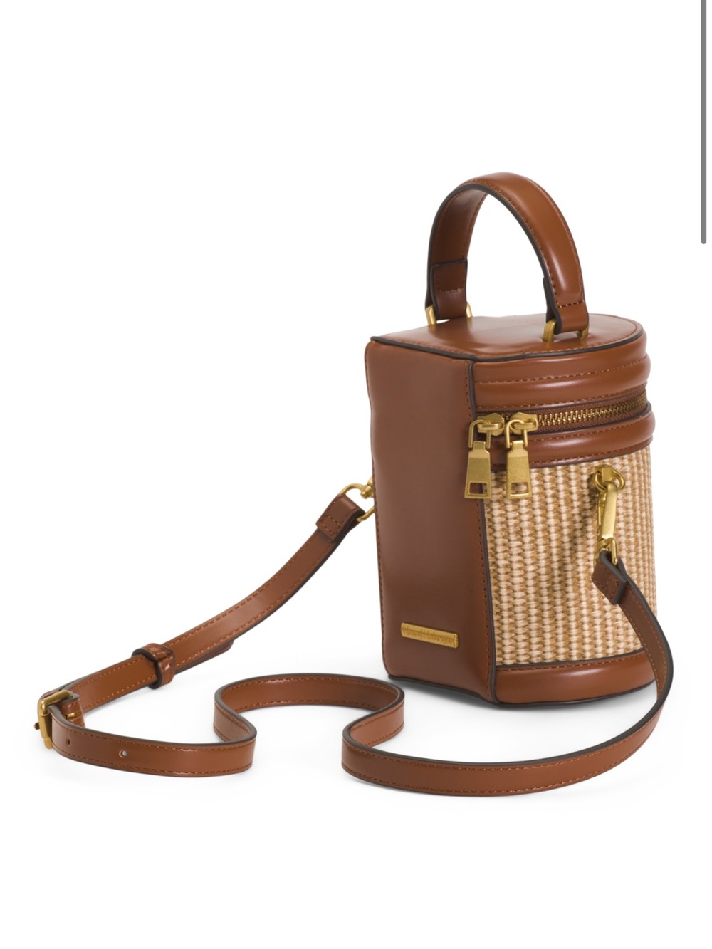 NWT House of Harlow 1960 | Brown Faux Leather Woven Bucket Bag Crossbody Strap - Picture 4 of 4